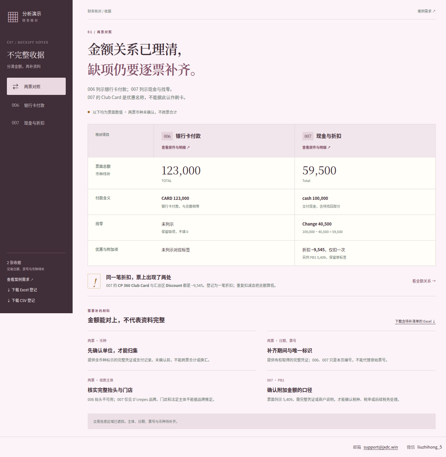 不完整收据：分清付款、折扣与真正要补的资料成品预览
